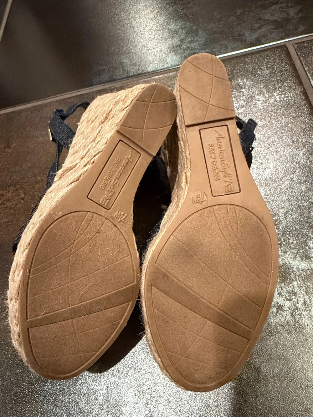 American Eagle Outfitters Navy Blue Woven T-Strap Wedge Sandals